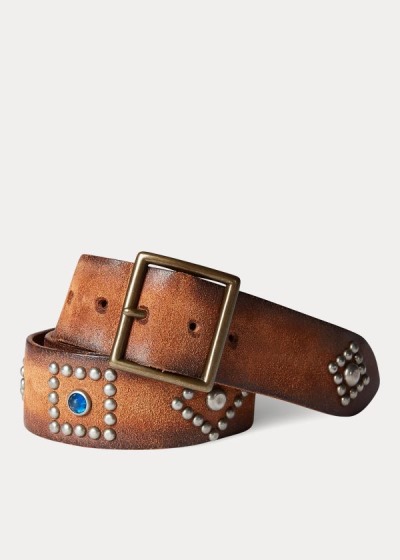 Cinturones Ralph Lauren Hombre Marrom Claro - Studded Roughout Leather - DFSGI8294